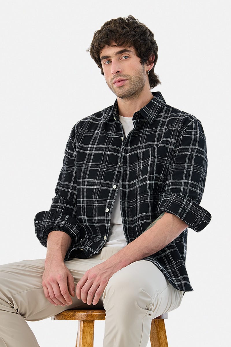 Men's Black Checked Casual Shirt